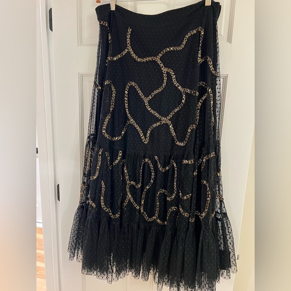 Anthropologie Black Gold Beaded wedding skirt blouse top set outfit size XL - Picture 4 of 12